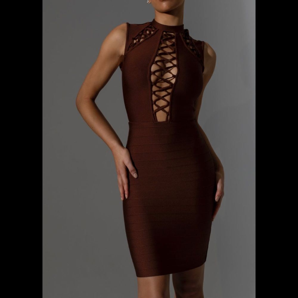 LEMONLUNAR Vanna‎ bandage dress Brown M NWT
